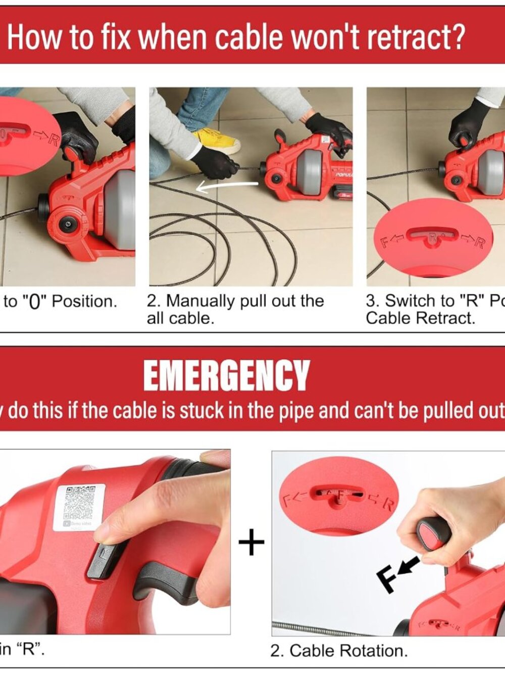 20V Cordless Electric Drain Snake, 25Ft Replaceable Cable with 2.0Ah Battery, Ex - Picture 8 of 9